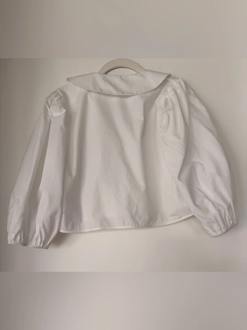Zara White Cropped Blouse with Peter Pan Collar and Tie